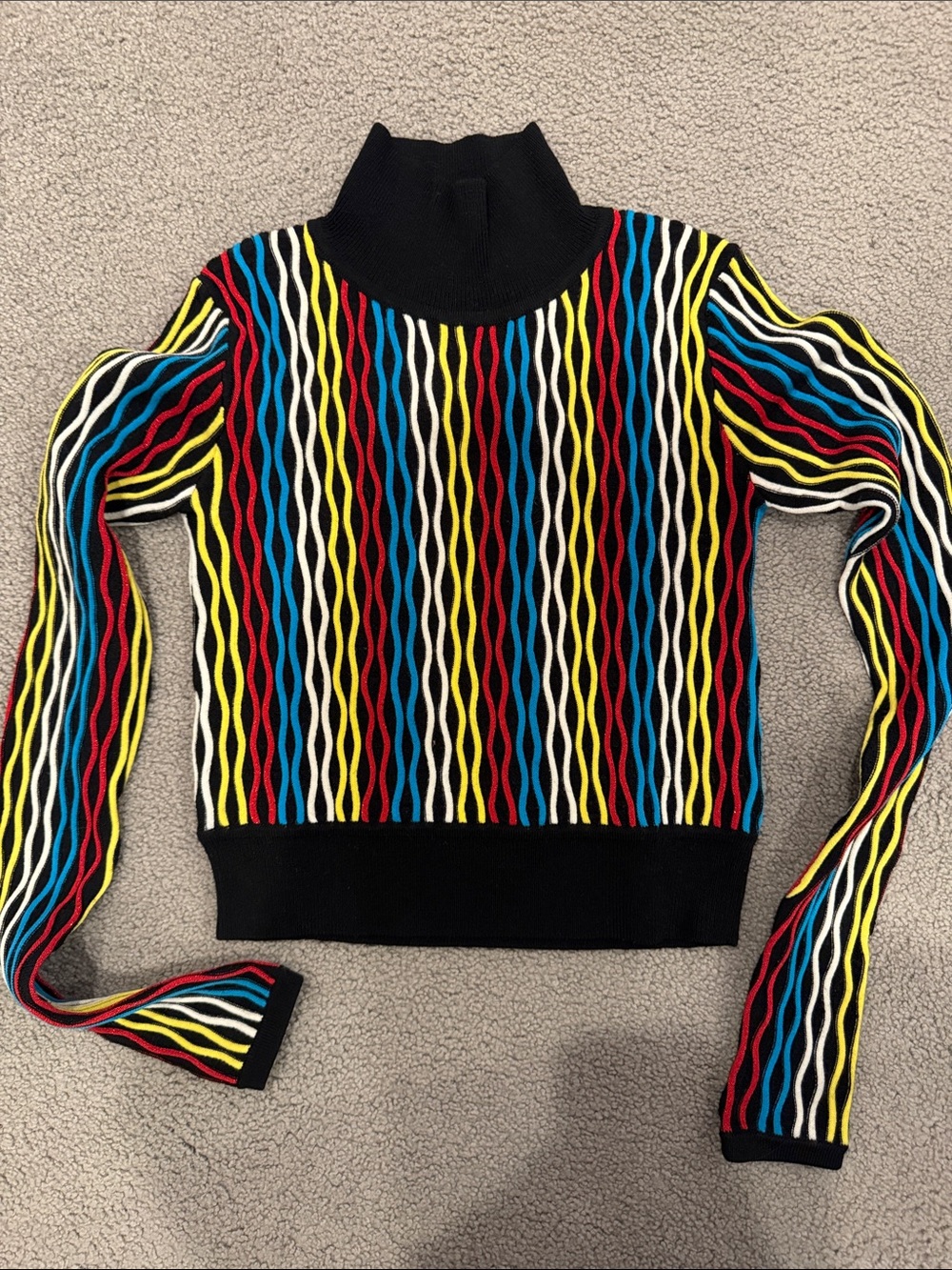 Diane Von Furstenberg Black Multicolor Wave-Stripe Turtleneck Sweater